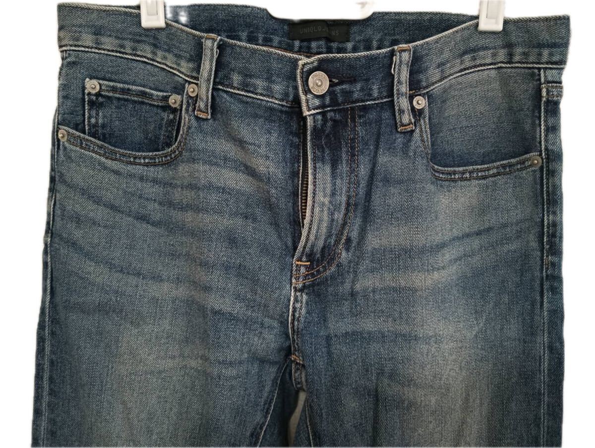 美品 UNIQLO JEANS ユニクロ メンズ ジーンズ 32(82cm) ストレッチデニム ブルー スリム ストレート ジーパン ほぼ未使用拍卖