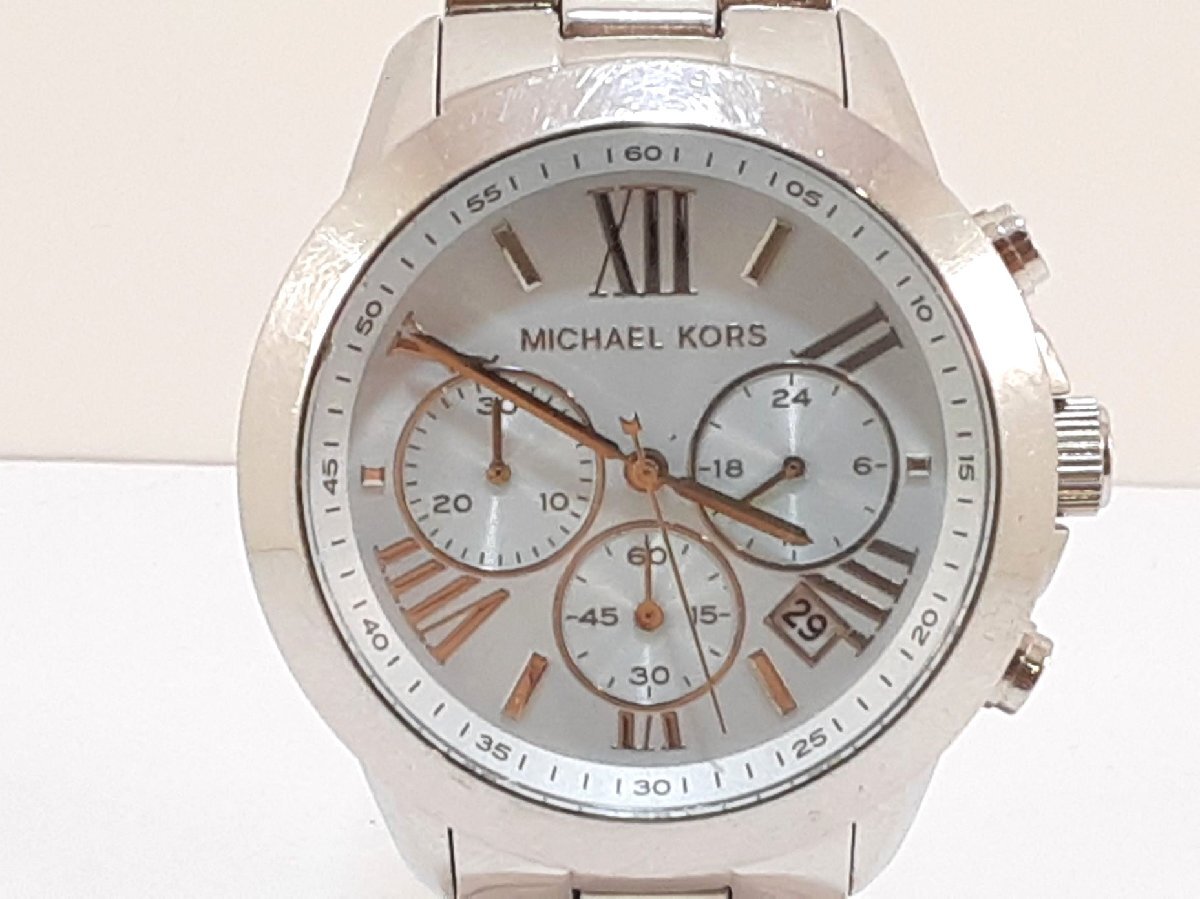 マイケルコース MICHAEL KORS クロノグラフ 腕時計 デイト MK6339 ライト ブルー シルバー SS ブレス アナログ クォーツ【中古】ht5556拍卖