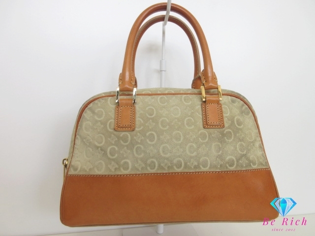 セリーヌ CELINE C マカダム ハンドバッグ ベージュ ブラウン 茶 スエード レザー ロゴ 手提げ 旅行 鞄 【中古】 bk10327拍卖