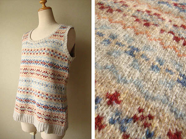 ERIBE エリベ スコットランド 英国製 毛100% ウール フェアアイル ニット ベスト SMALL ベージュ ボーイズ拍卖