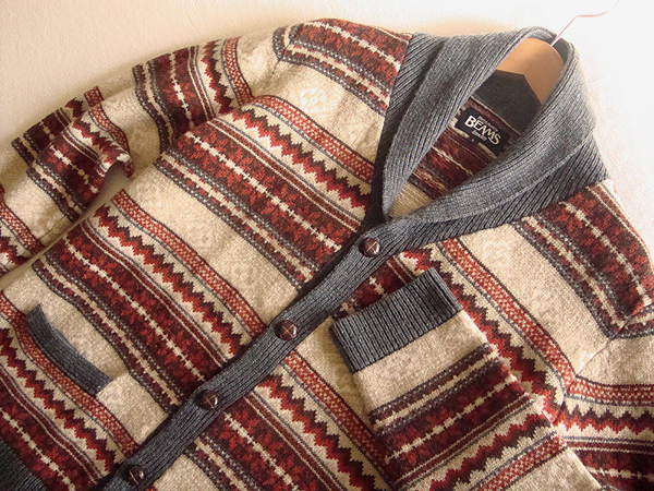 BEAMS ビームス 毛100% フェアアイル柄 カーディガン L グレー メンズ拍卖