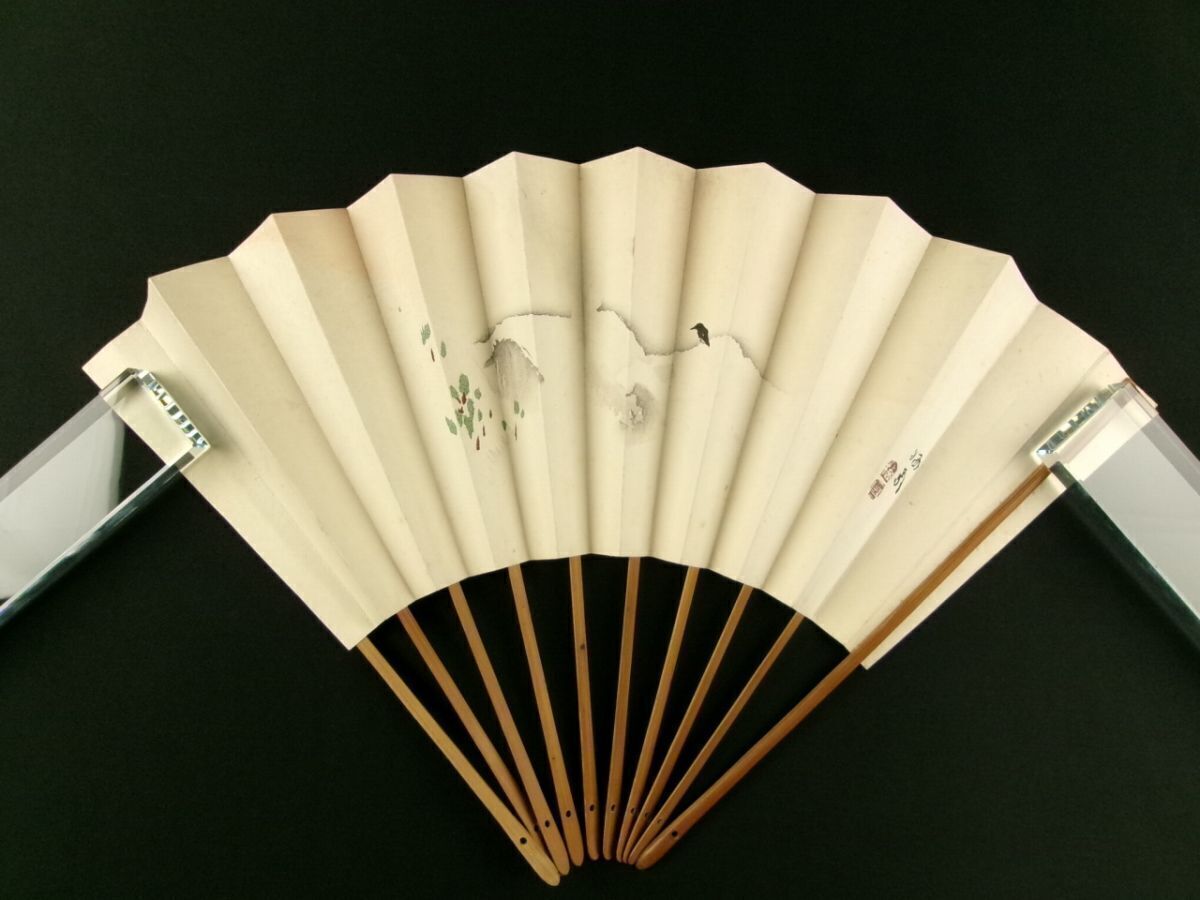 h22◆竹内栖鳳◆彩色木版画 扇面◆四条派 日本画 花鳥画 美術 扇子@刷物/摺物/書画/錦絵/浮世絵/古文書拍卖