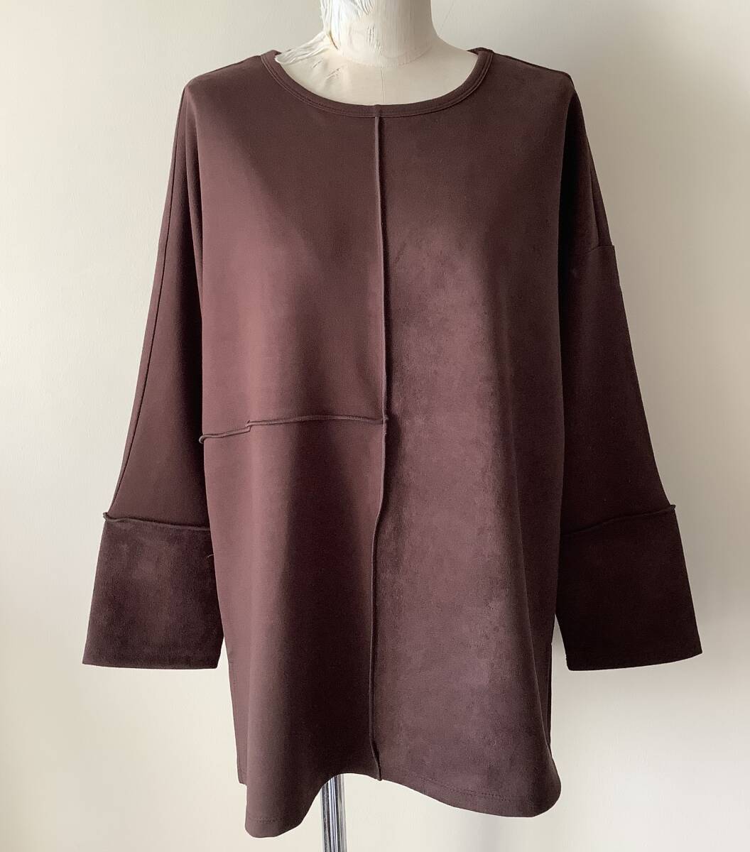 セール☆JONES NEW YORKジョーンズニューヨーク新品M♪チョコーレート色エコレザーとジャージー異素材トップス拍卖