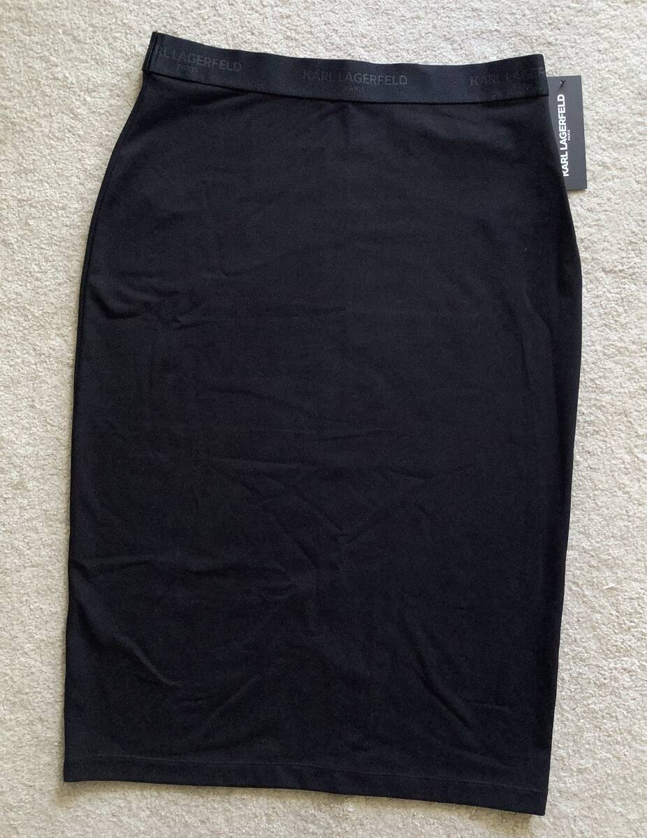 セール☆KARL LAGERFELDカールラガーフェルド新品L♪黒のジャージー素材ミディ丈スカート拍卖