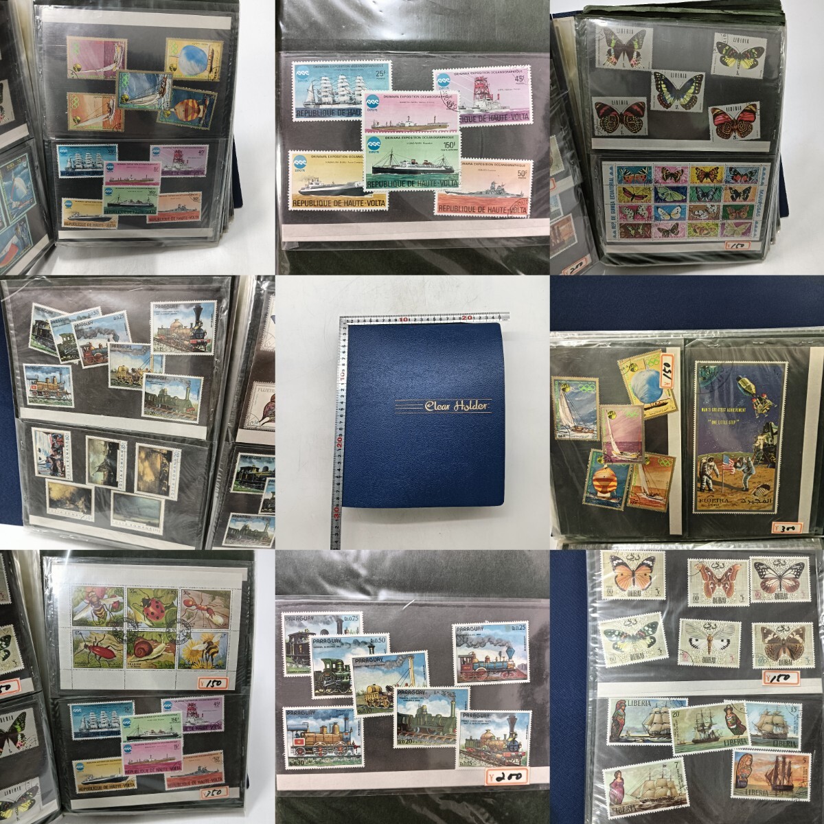 【A4362】外国切手 記念切手 海外切手 汽車 蝶 猫 昆虫 オリンピック 他 アルバム 消印あり 大量まとめ拍卖