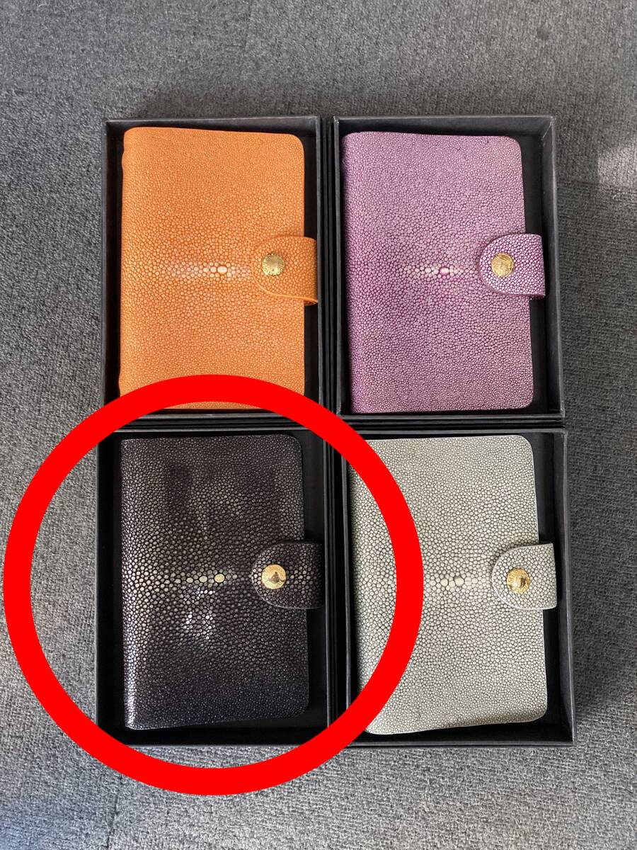 ★ 激安/システム手帳/バイブル/6穴/エイ皮&牛皮/スティングレイ/リファイル/新品未使用/在庫処分/4色/ブラック/黒 ★拍卖