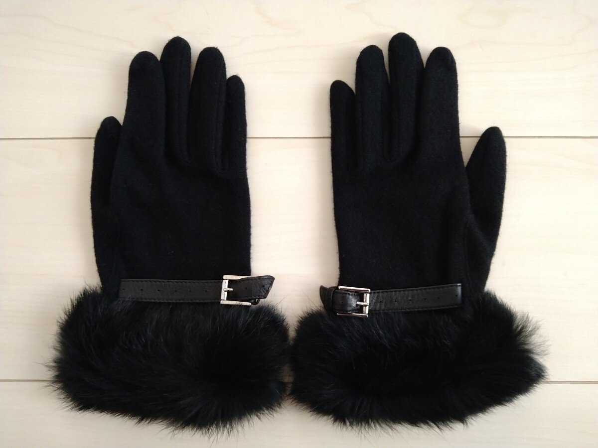 【新品同様】Vert Dence ヴェールダンス ファー付手袋 ブラック拍卖
