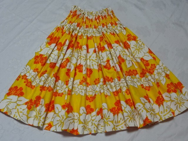 ★パウスカート フラダンス ハイビスカス イエロー×オレンジ×ホワイト★拍卖