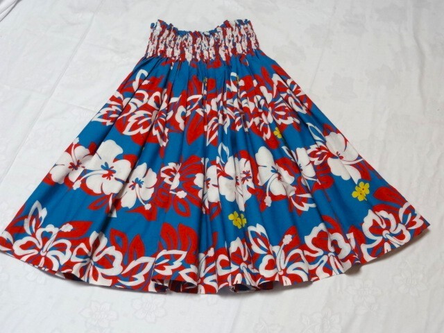 ★パウスカート フラダンス ハイビスカス ブルー×レッド×ホワイト★拍卖