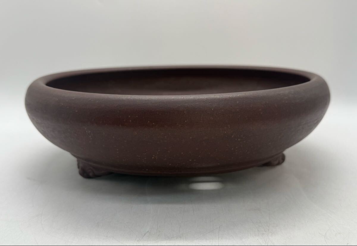 中国 紫砂鉢 植木鉢 梨皮紫砂 紫泥 中国宜興 中国美術 盆栽 唐物 無傷完品 直径23.2cm 落款有拍卖