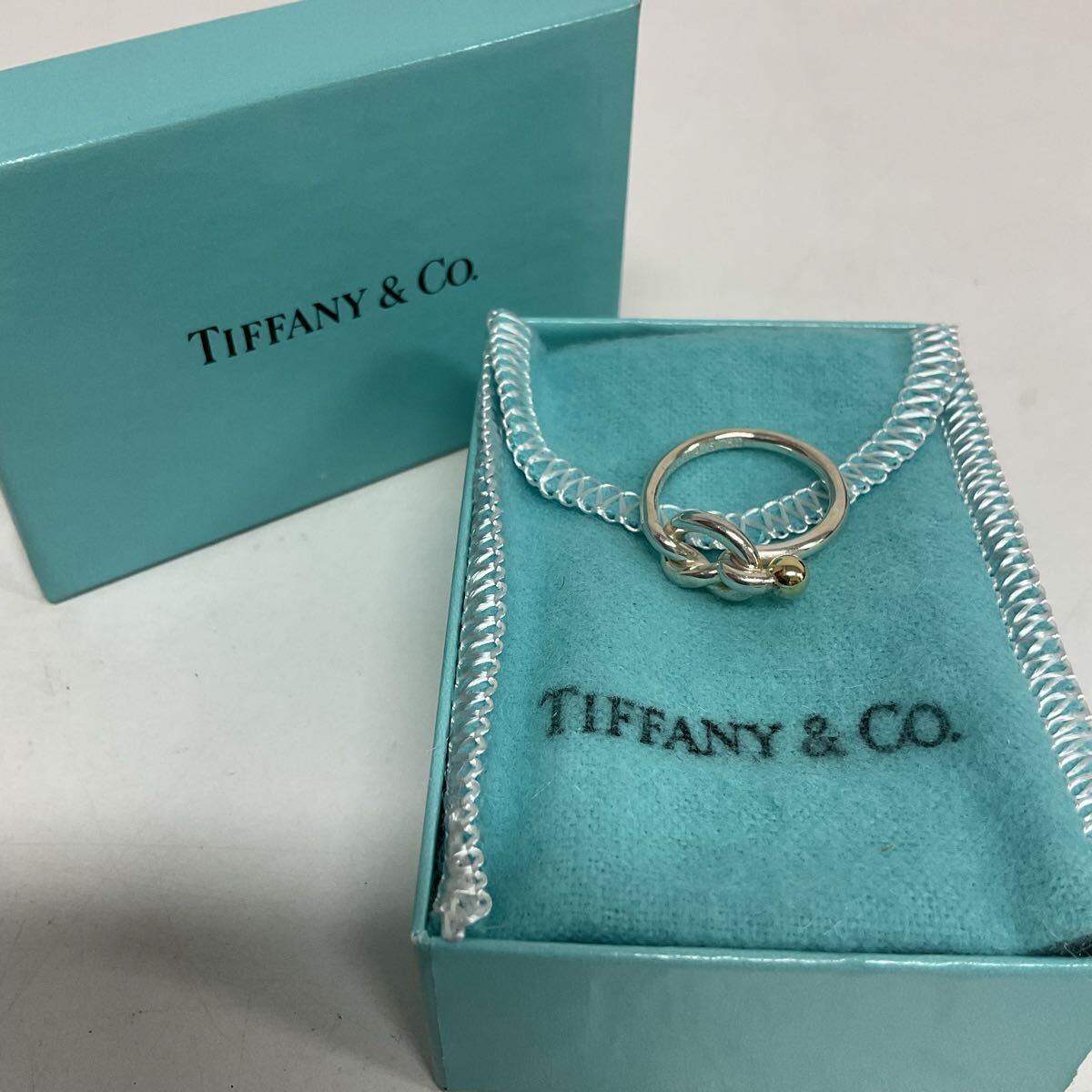営NG002-60◆ TIFFANY&Co ティファニー ラブノット 925 750 シルバー ゴールド リング リングサイズ約10号 総重量3.12g 箱・袋あり拍卖