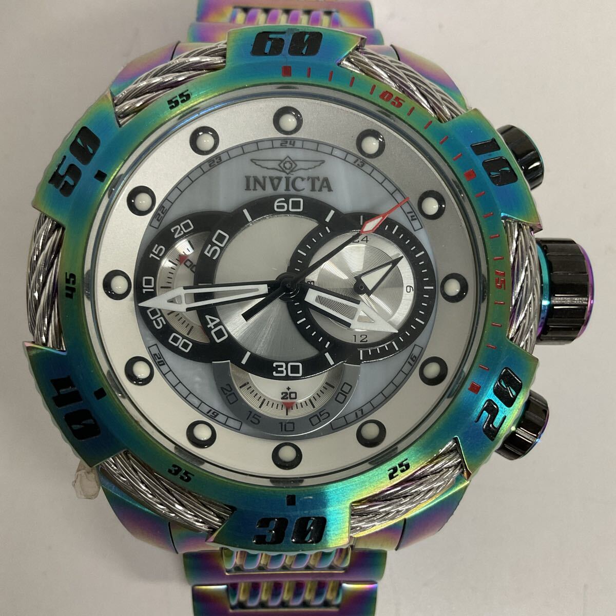営KZ913-60◆ 【美品】INVICTA インビクタ スピードウェイ NO.25485 クオーツ クロノグラフ メンズ 虹色 腕時計【現状品】拍卖