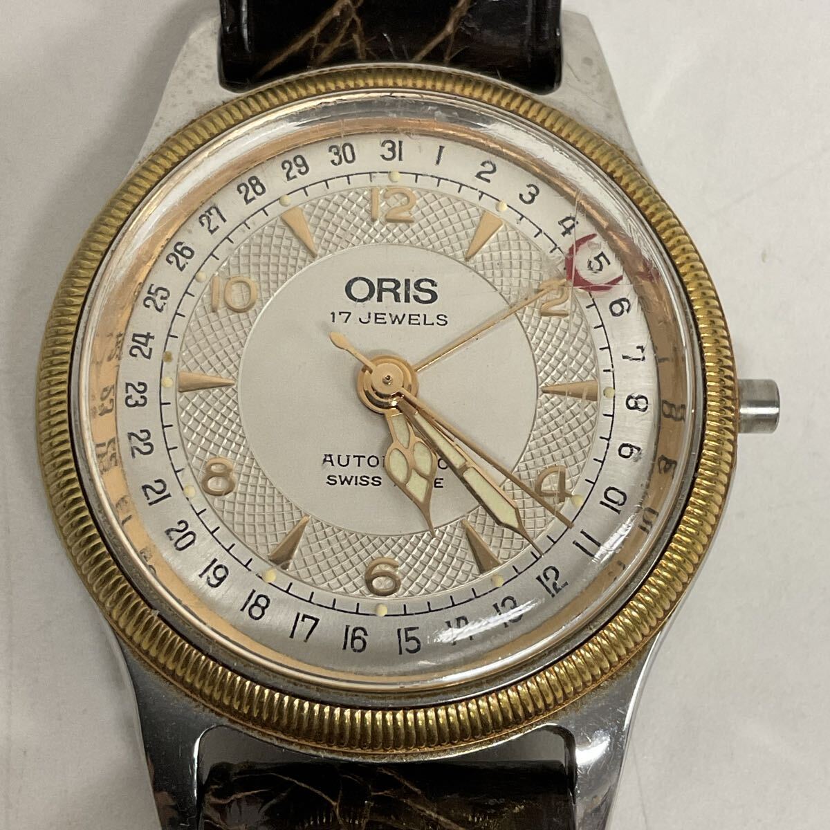 営KZ915-60◆ ORIS オリス 17石 ビッグクラウン ポインターデイト 7400 574 自動巻き 裏スケ 腕時計【稼働・現状品】拍卖