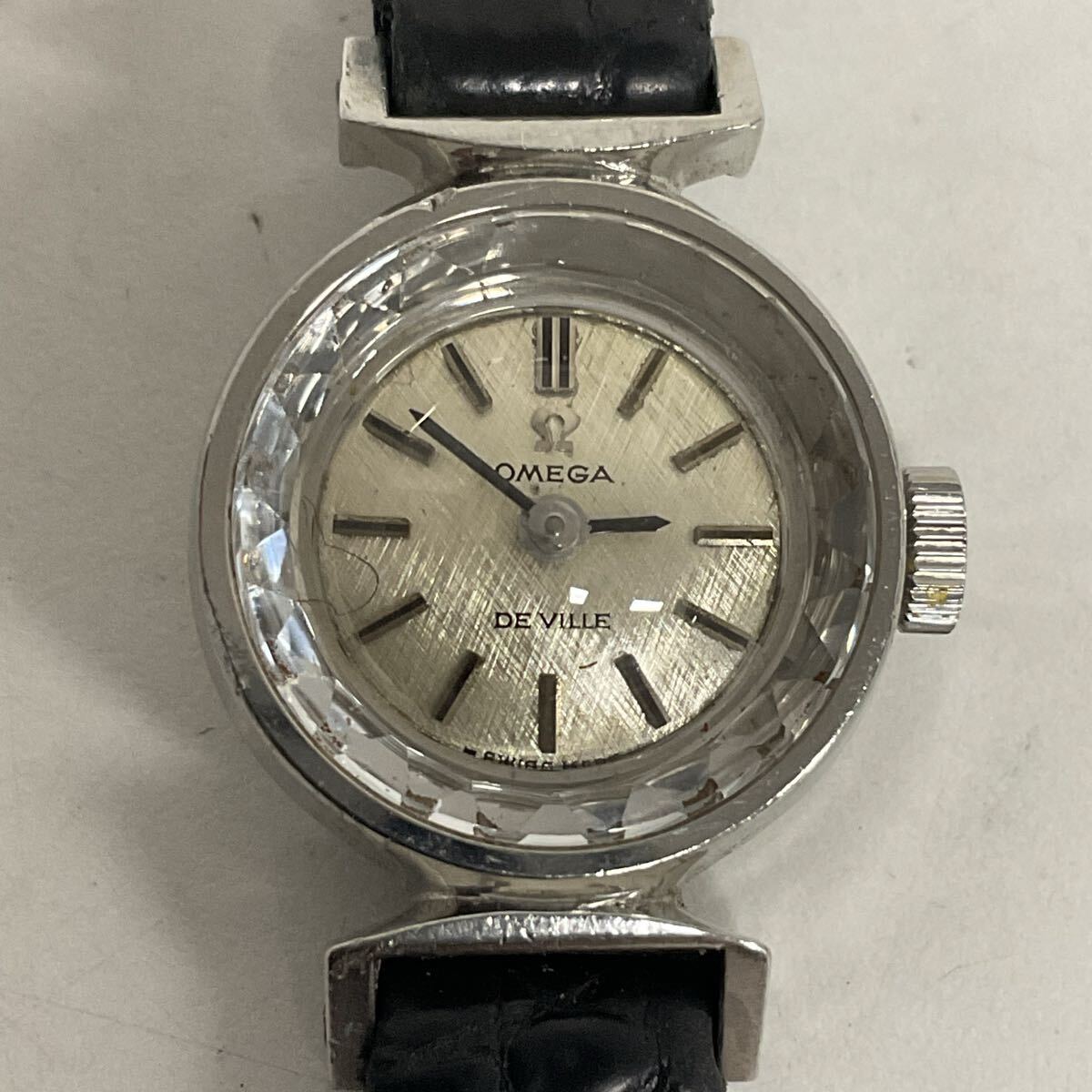 営HM177-60◆ OMEGA DE VILLE オメガ デビル カットガラス 手巻き シルバーカラー文字盤 レディース 腕時計 ベルト社外品【稼働品】拍卖