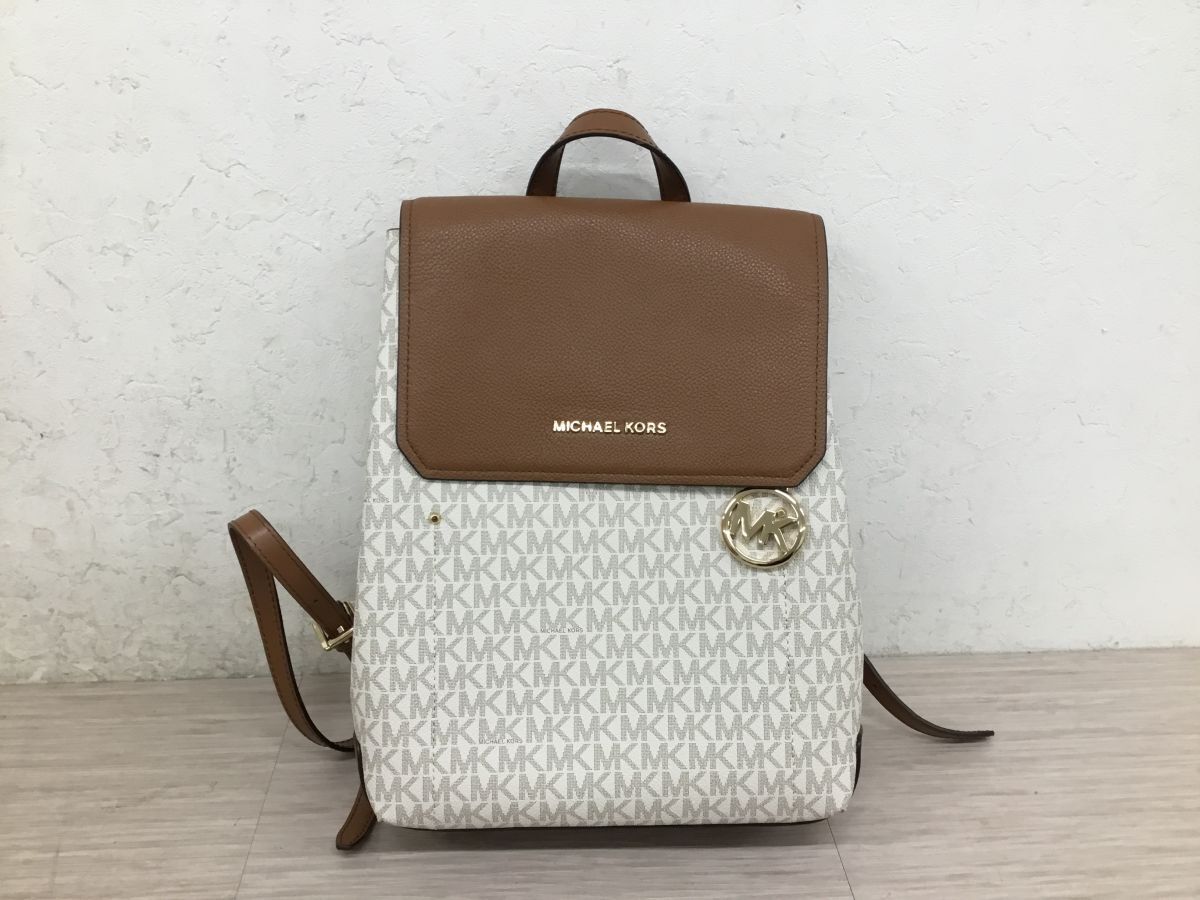 ●営FU172-100 MICHAEL KORS マイケルコース MK ロゴ MK総柄 リュックサック ブラウン×ホワイト レディース拍卖