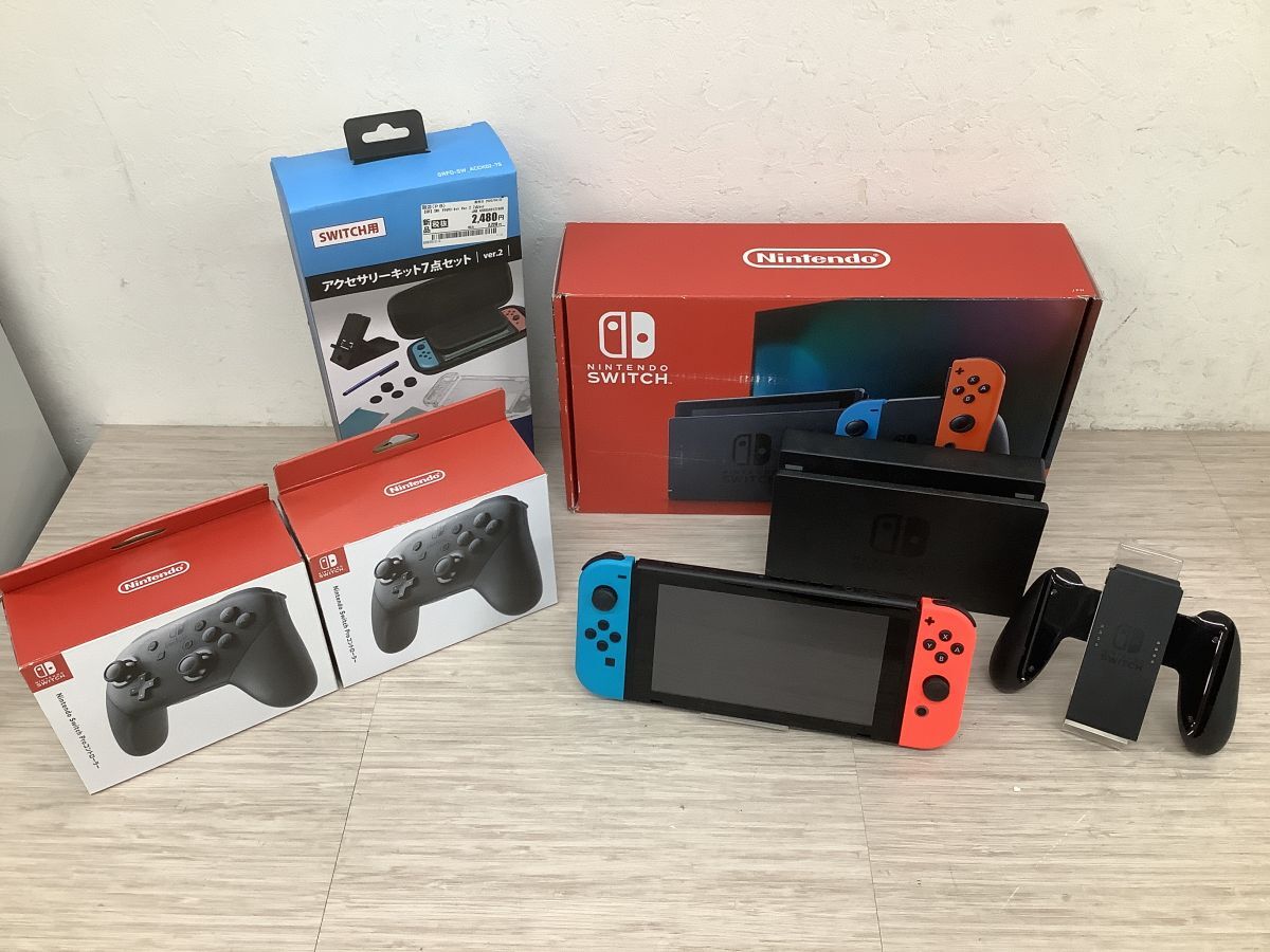 ●営NS170-100 【初期化済】 任天堂 Nintendo Switch スイッチ 本体 HAC-001 / Pro コントローラー / アクセサリーキット まとめ 元箱付 /h拍卖