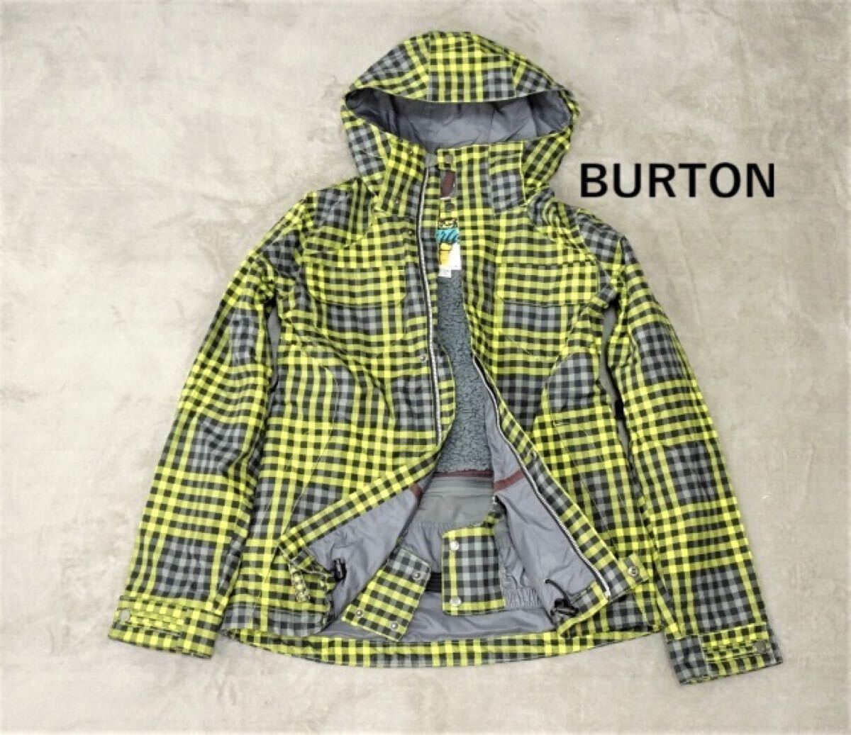 【BURTON|バートン】裏ボア チェック柄 スノージャケット スノーウェア スキーウエア DRYRIDE 黄色 M拍卖