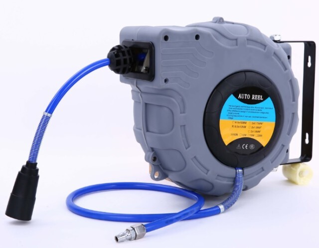 エアーホースリール 15m ホースの外径 12mm 自動巻取式 壁掛け 吊り下げ 天吊り ツールパワー エアーホース リール拍卖