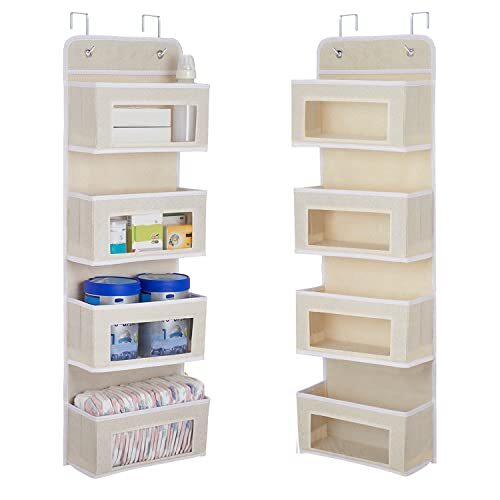 ベージュ色 四段 ウォールポケット Rinimie ドア掛けポケット 透明窓付き 4段大容量 壁掛け収納ポケット 吊り下げ収納ポケ拍卖