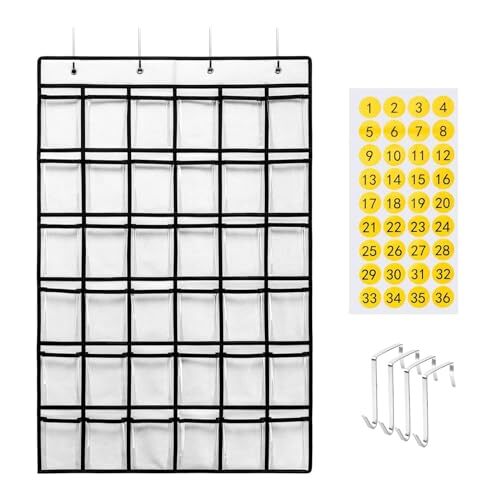 ホワイト happykau ウォールポケット お薬カレンダー 透明 36フレーム 壁掛け 収納 小物収納 フック付き 多目的ポケッ拍卖