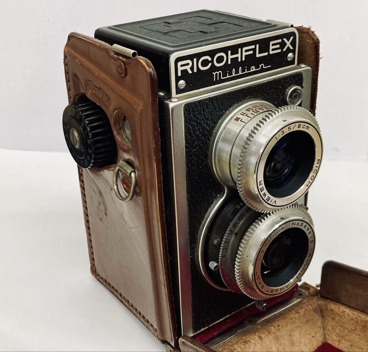 B リコーフレックス RICOHFLEX million 二眼レフカメラ 1:3.5/8cm ケース 中古品 動作未確認 ジャンク 現状拍卖