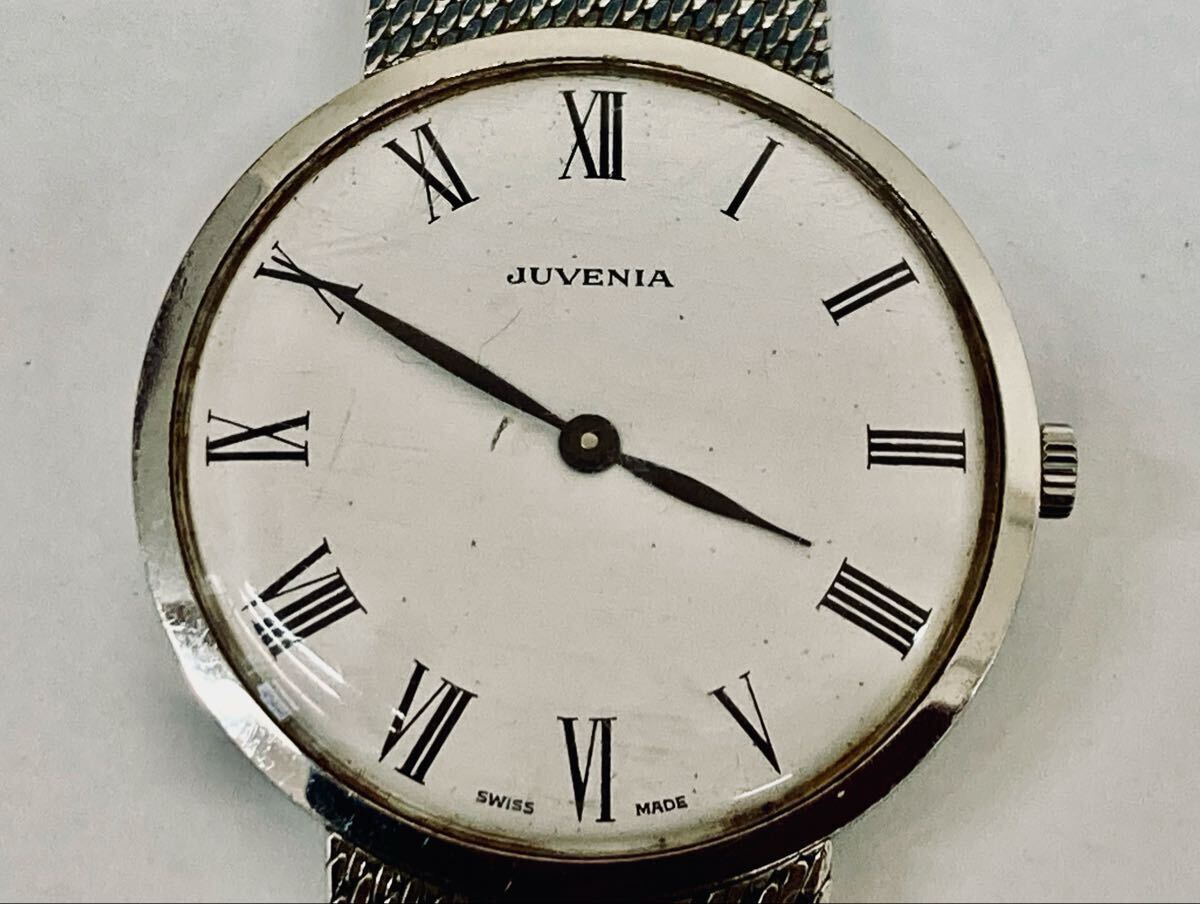 S 稼働品 JUVENIA ジュベニア メンズ腕時計 手巻き 白文字盤 シルバー ヴィンテージ アンティーク 希少 中古品拍卖