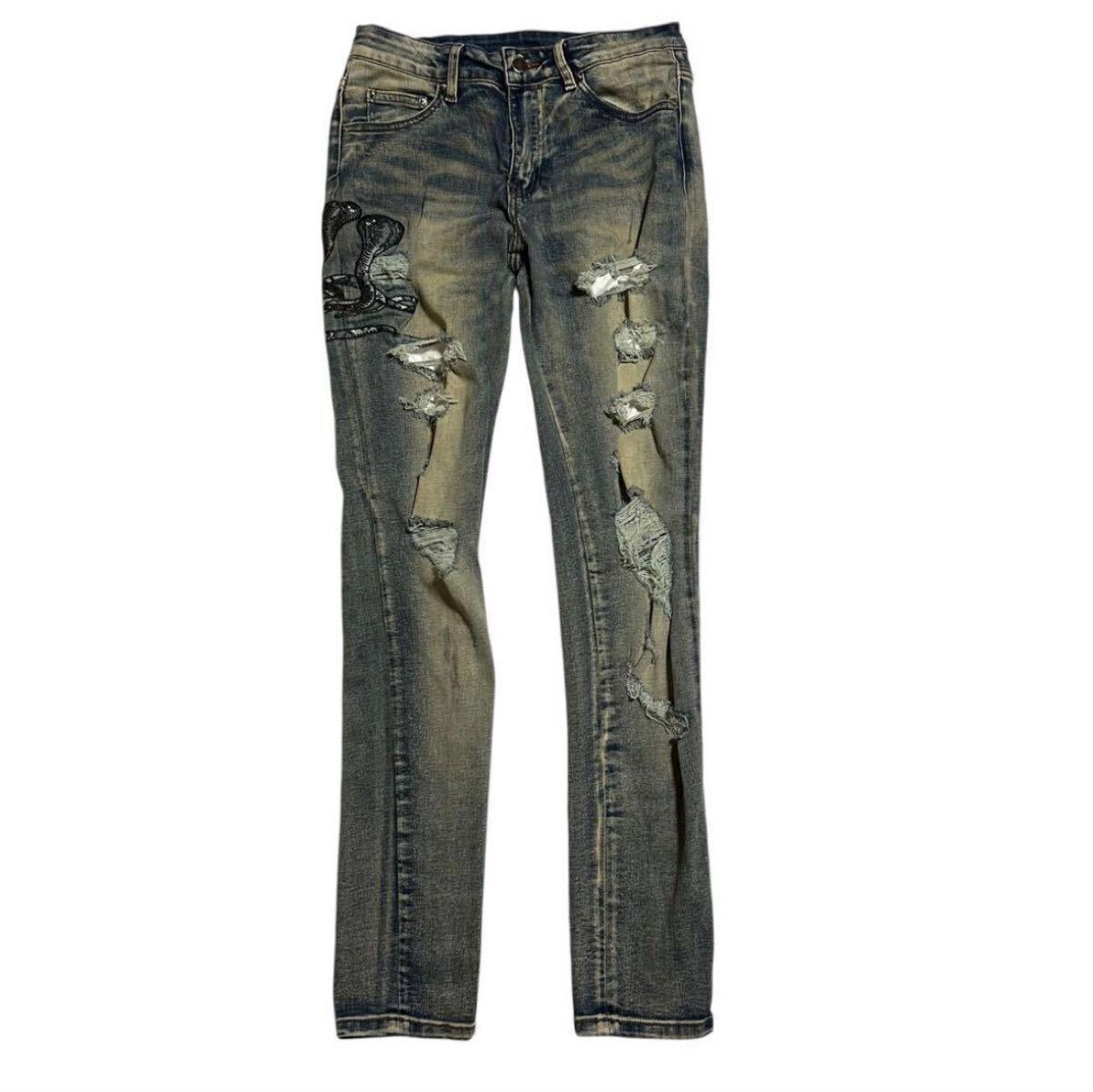 URKOOL ArtPatch Japanese label Y2K Snake Denim スネーク デニム archive vintage お兄系 平成初期 ギャル男 HIPHOP Vkei AMIRI拍卖