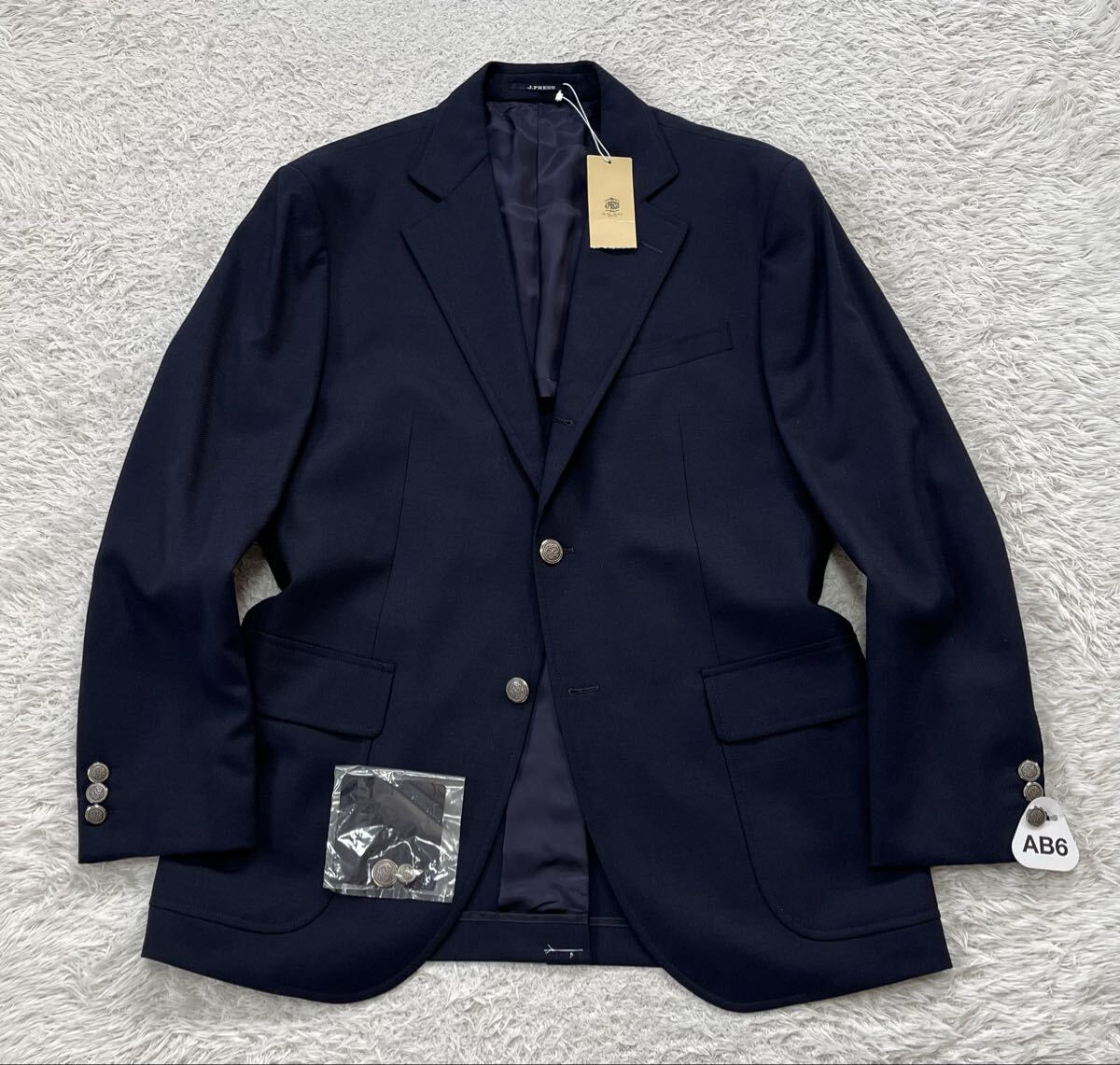 未使用タグ付き◆Jプレス サマー メッシュ ウール/ポリエステル 銀ボタン 段返り3B ブレザー ジャケット L位 AB6 ネイビー 紺ブレ J.PRESS拍卖