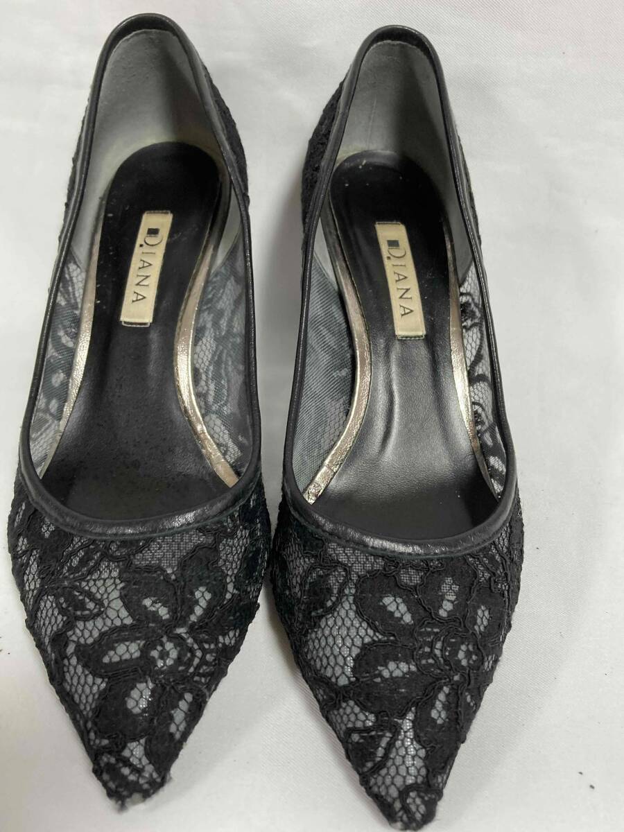 ◆DIANA レディース ポインテッドトゥパンプス・ブラックレース 24㎝ / ダイアナ拍卖
