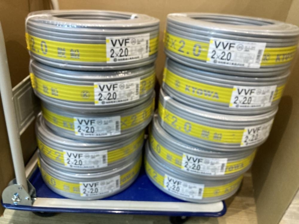 004★未使用品・即決価格・1円出品・送料無料★協和 VVFケーブル100m 10巻セット 2×2.0 2芯2mm 2024年以降製造 伝票直貼り発送拍卖