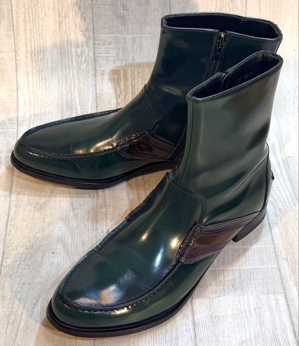 PRADA プラダ◆27.5cm 9◆サイドジップブーツ レザーブーツ Uチップ 革靴 ビジネスシューズ ドレスブーツ 本革 ITALY製 メンズ グリーン 靴拍卖