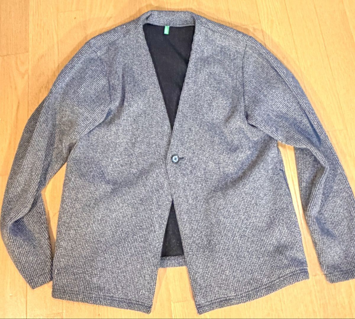 UNITED COLORS OF BENETTON ユナイテッド カラーズ オブ ベネトン◆M◆ニットジャケット ストレッチ ノーカラー グレー メンズ ブルゾン拍卖