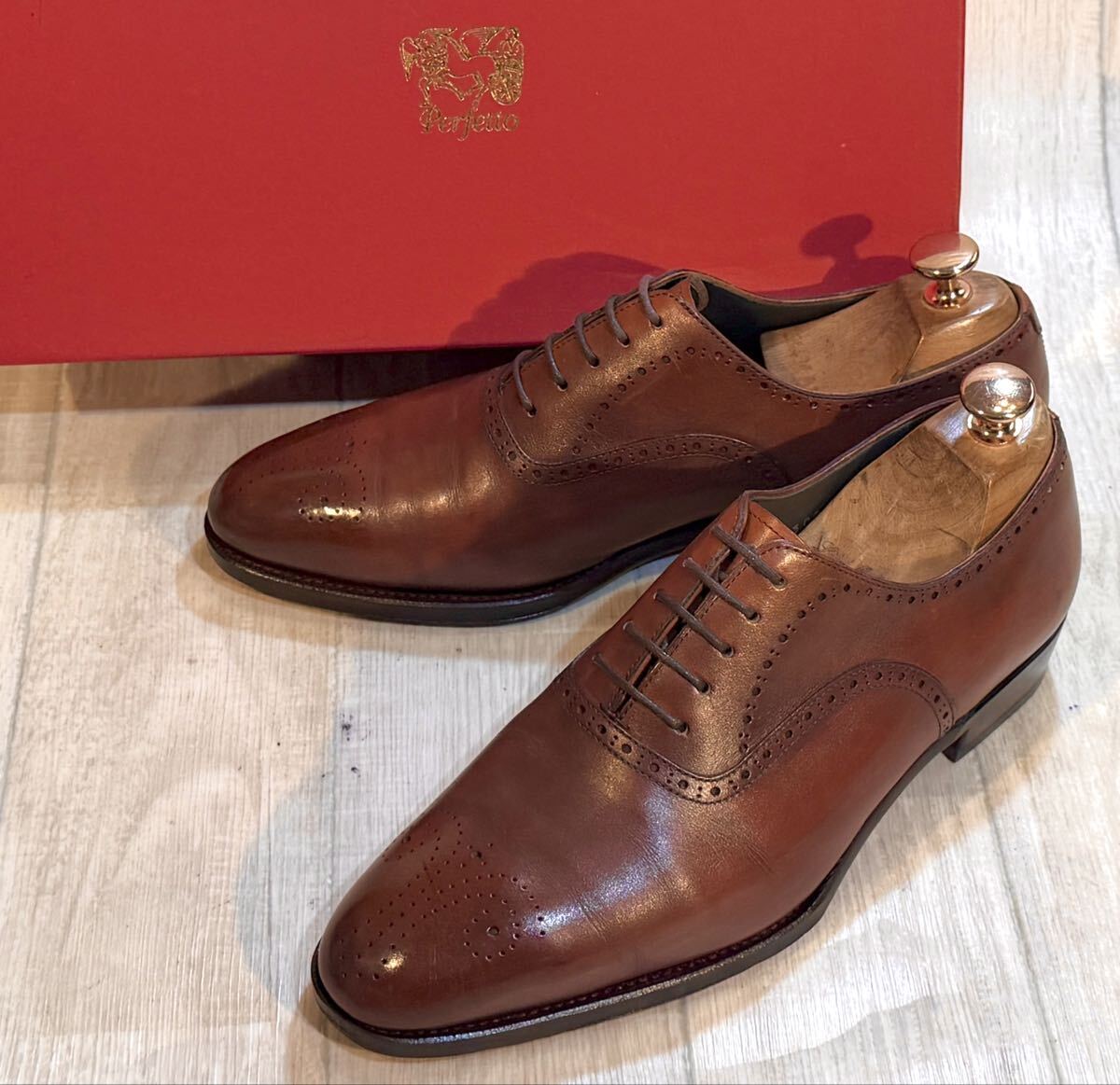 Perfetto ペルフェット◆25cm 6.5◆プレーントゥ メダリオン 革靴 ビジネスシューズ ドレスシューズ 日本製 グッドイヤー製法 メンズ 本革拍卖