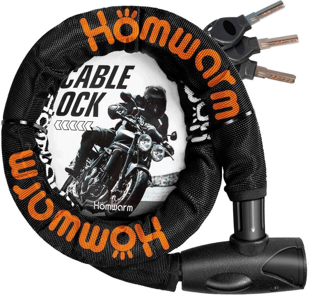 Homwarm バイクロック チェーンロック バイク 自転車 ワイヤーロック φ(直径)22mm×1200mm 頑丈 盗難防止 鍵3本セット拍卖