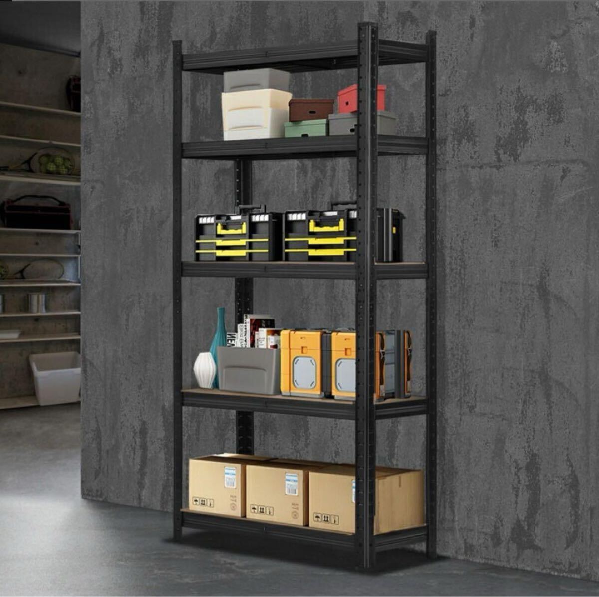 スチールラック 5段 ウッドラック オープンラック 収納棚 耐荷重175kg拍卖