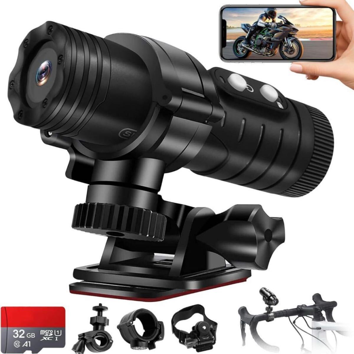 バイク用 ドライブレコーダー バイクカメラ アクションカメラ 32Gカード付属拍卖