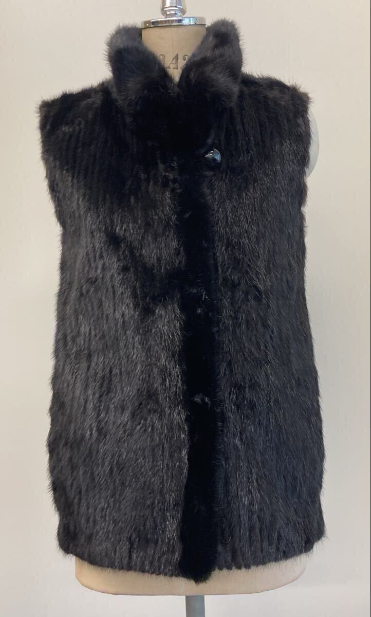 1円出品 (G-221) Malvoisie 毛皮ベスト 肌触り良し ブラックカラー拍卖