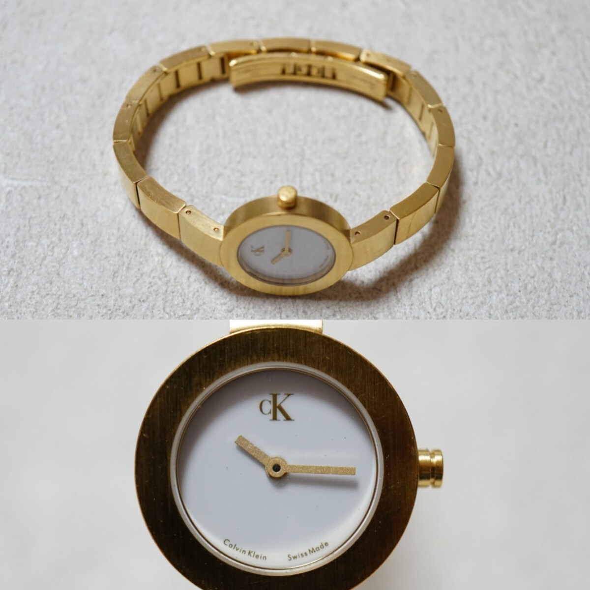 F2104 ck Calvin Klein/カルバンクライン ゴールドカラー レディース 腕時計 アクセサリー ヴィンテージ ブランド クォーツ 不動品拍卖