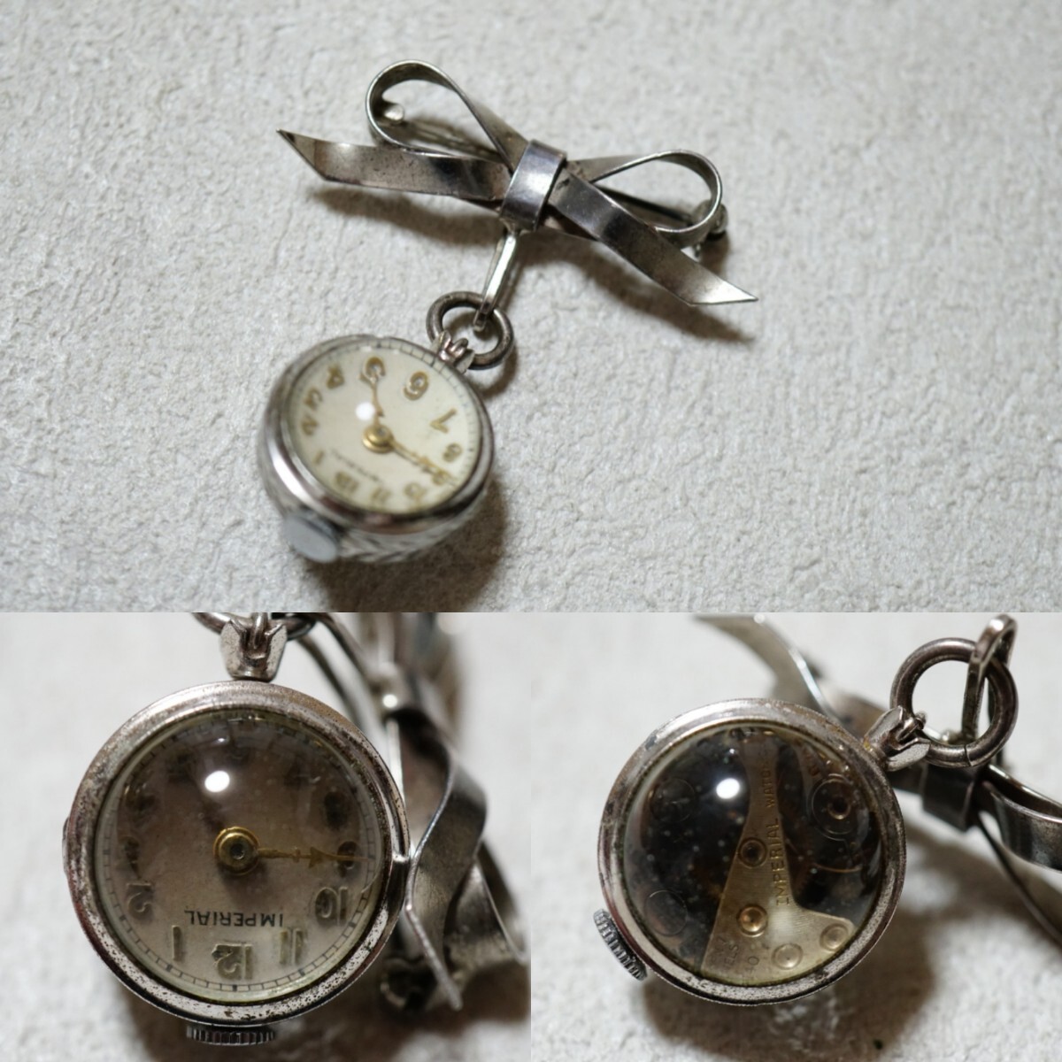 F2018 IMPERIAL 裏スケルトン 手巻き 懐中時計 ブローチ ウォッチ アクセサリー STERLING刻印 ヴィンテージ ブランド 装飾品 不動品拍卖
