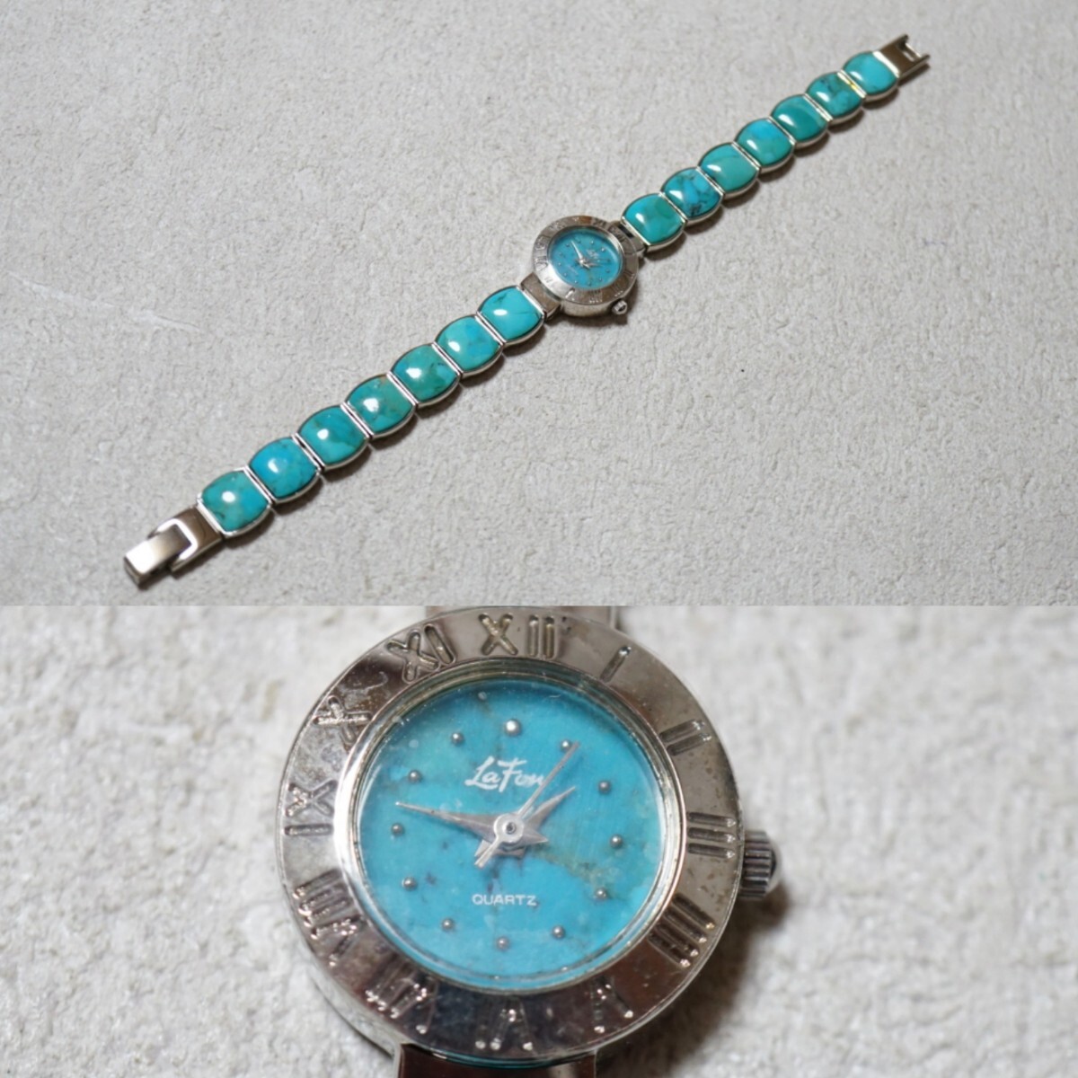 F2012 ターコイズ トルコ石 天然石 宝石 カラーストーン レディース 腕時計 アクセサリー ヴィンテージ ブランド クォーツ 不動品拍卖
