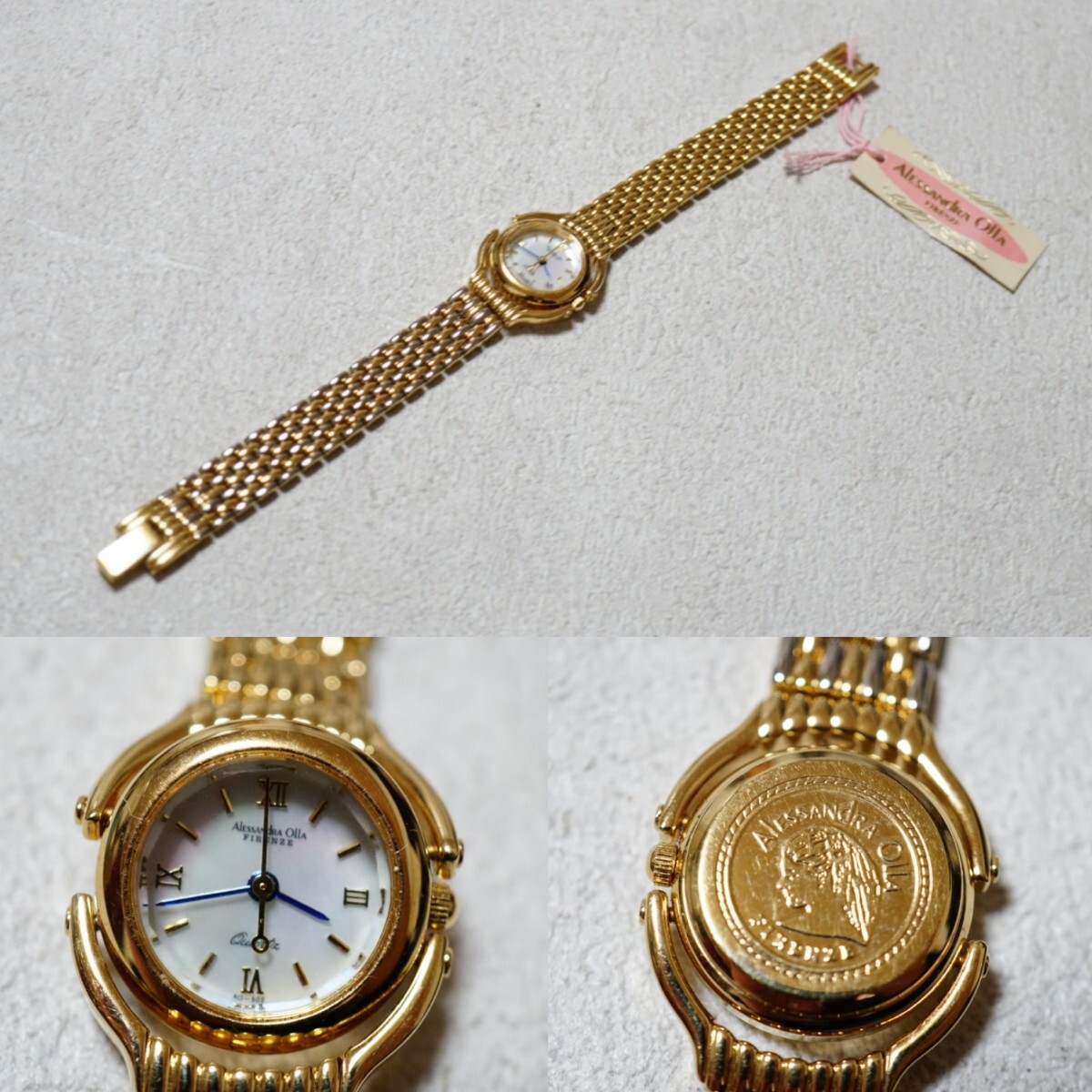F2010 Alessandra Olla リバーシブル シェル盤 ゴールドカラー レディース 腕時計 アクセサリー ヴィンテージ ブランド クォーツ 不動品拍卖