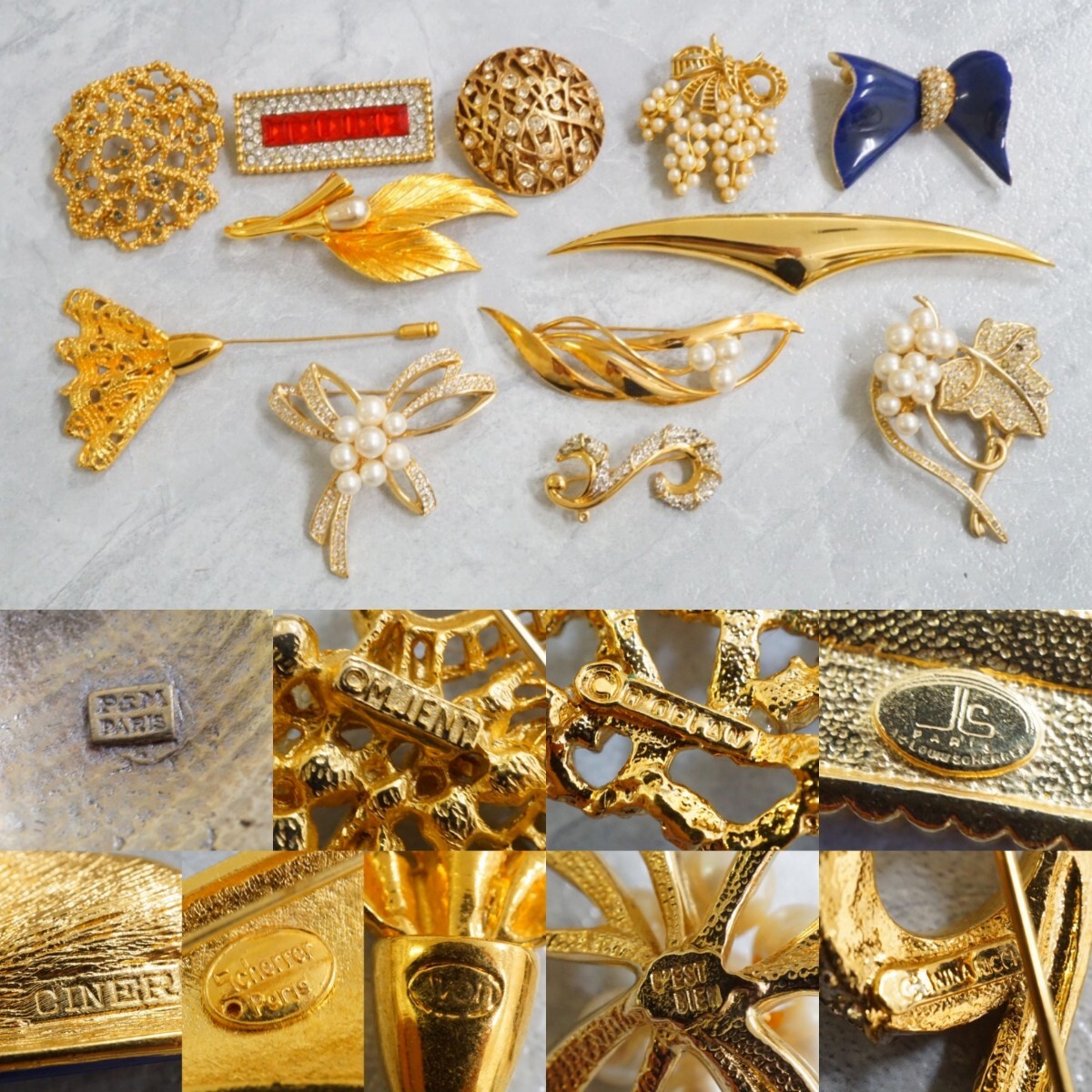 C781 NINA RICCI/CINERなど ジャンク ゴールドカラー ブローチ ブランド ヴィンテージ アクセサリー 大量 まとめて おまとめ まとめ売り拍卖