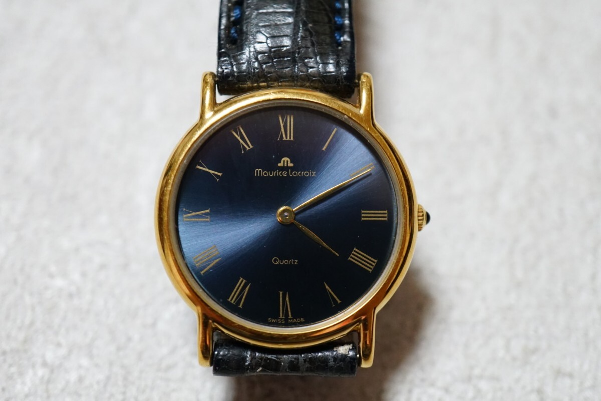 F2095 Maurice Lacroix/モーリス・ラクロア SWISS 青文字盤 レディース 腕時計 アクセサリー ヴィンテージ ブランド クォーツ 不動品拍卖