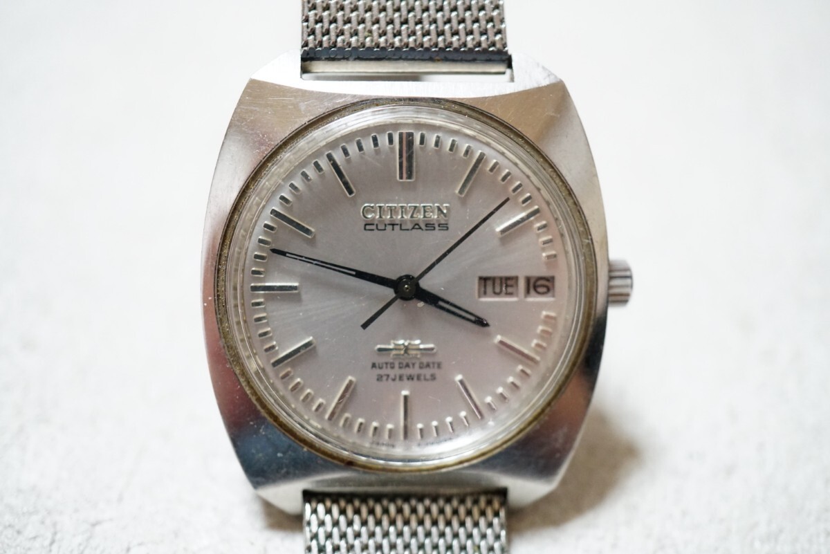 F2085 稼動品 CITIZEN/シチズン CUTLASS カトラス 自動巻き 27石 カレンダー メンズ 腕時計 アクセサリー ヴィンテージ ブランド 装飾品拍卖