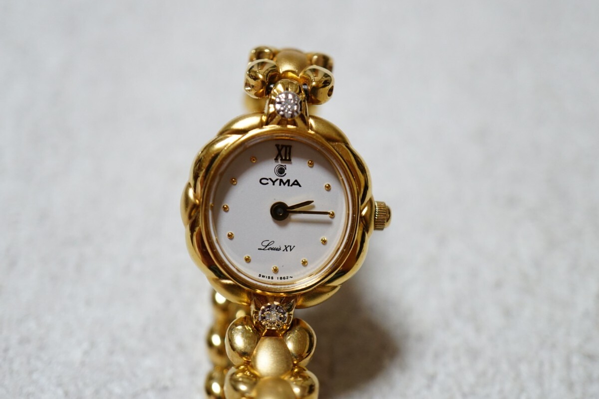 F2077 CYMA/シーマ Louis XV ダイヤモンド付き 宝石 SWISS レディース 腕時計 アクセサリー ヴィンテージ スイス ブランド クォーツ 不動品拍卖