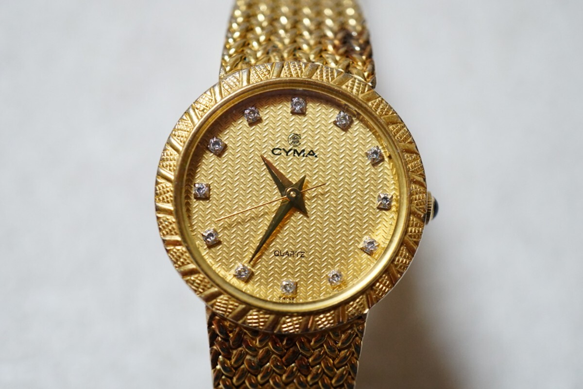 F2065 CYMA/シーマ SWISS ゴールドカラー レディース 腕時計 アクセサリー ヴィンテージ スイス ブランド クォーツ 不動品 訳あり 汚れ拍卖