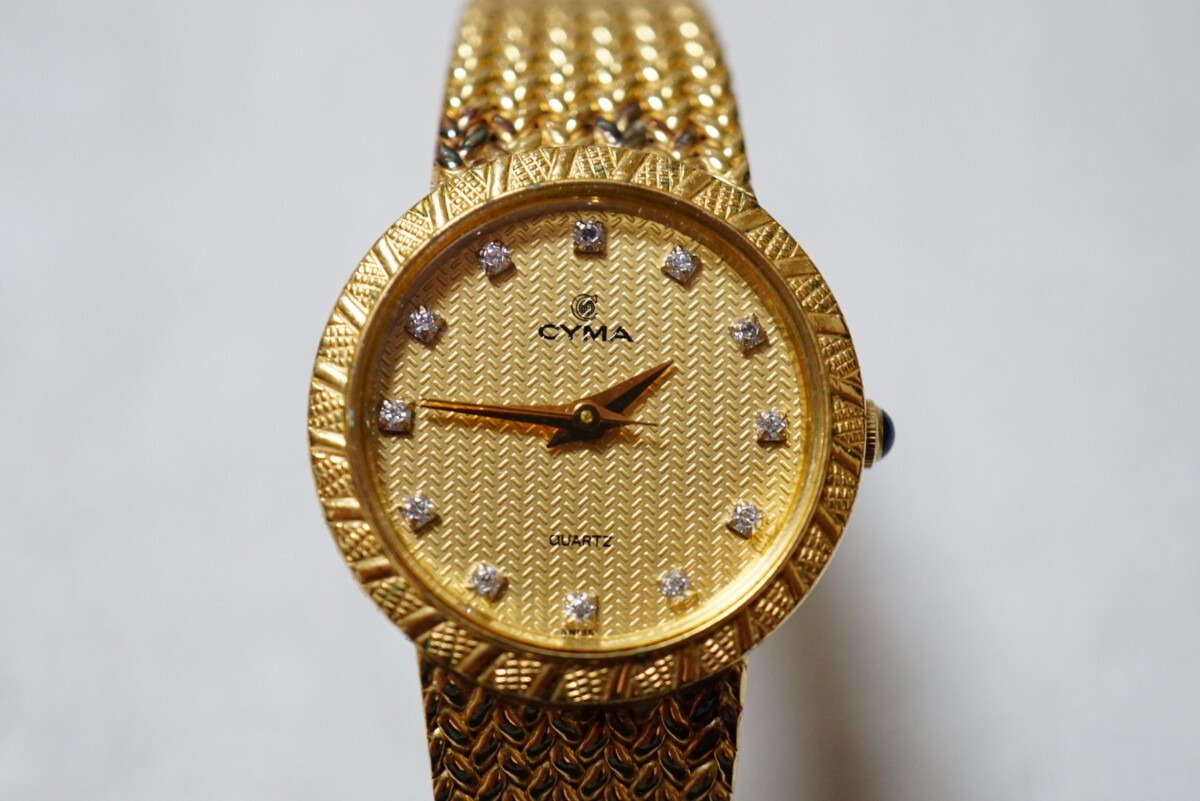 F2059 CYMA/シーマ SWISS ゴールドカラー レディース 腕時計 アクセサリー ヴィンテージ スイス ブランド クォーツ 不動品 訳あり 汚れ拍卖
