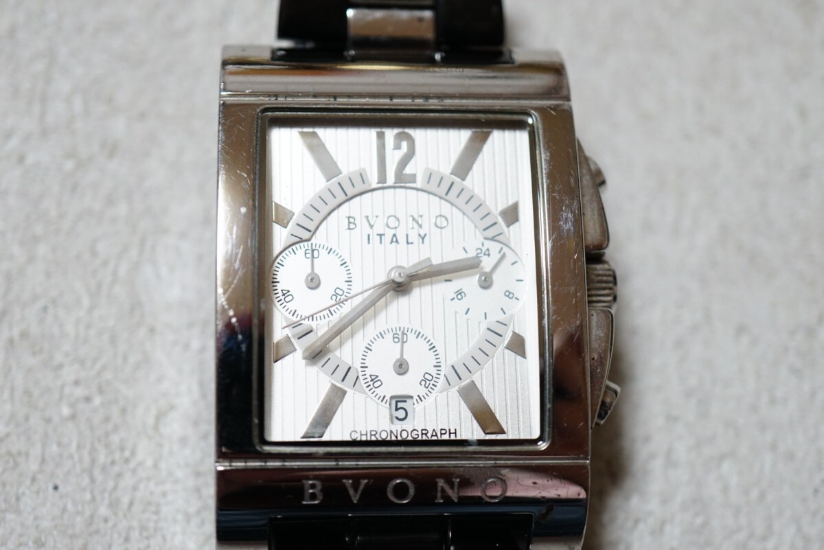 F2044 BVONO/ボーノ ITALY クロノグラフ スクエア メンズ 腕時計 アクセサリー ヴィンテージ イタリア ブランド クォーツ 不動品拍卖