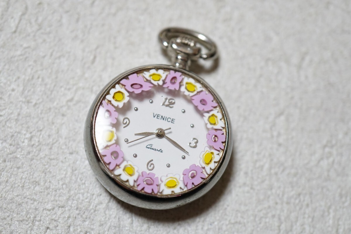 F2024 ベネチアンガラス VENICE イタリア 懐中時計 時計 ペンダント ネックレス アクセサリー ヴィンテージ ブランド クォーツ 不動品拍卖