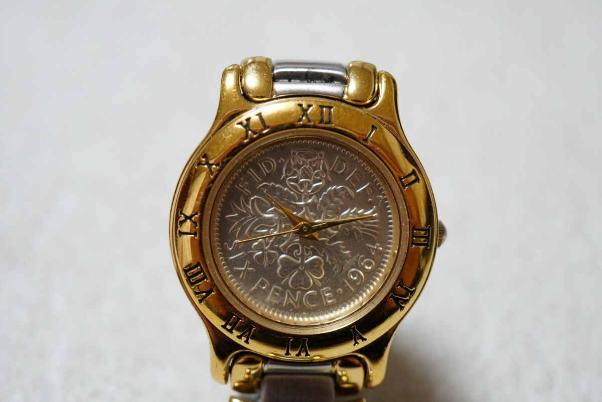 2008 SAINT HONORE/サントノーレ ゴールドカラー コインウォッチ レディース 腕時計 アクセサリー ヴィンテージ ブランド クォーツ 不動品拍卖